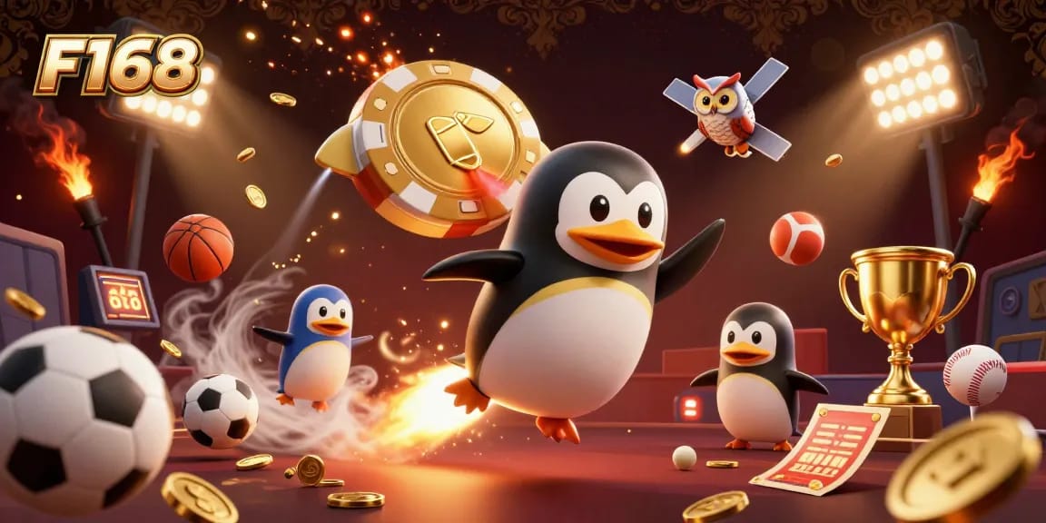 Win thrilling jackpots at F168 while the golden penguin races towards the casino!