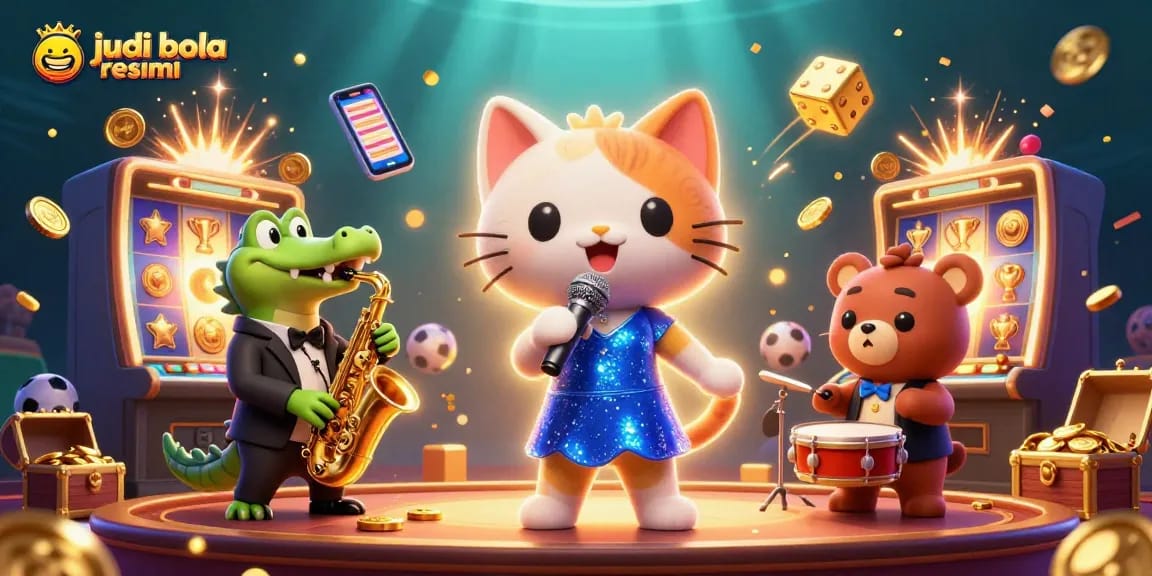 Engage in judi bola resmi with vibrant casino characters amidst dynamic betting action.