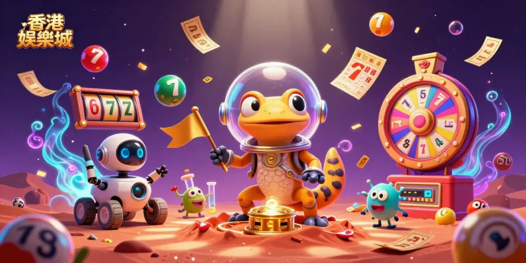 Engage in thrilling gaming adventures with 香港娛樂城, as a Martian gecko discovers a golden casino amidst dynamic action.