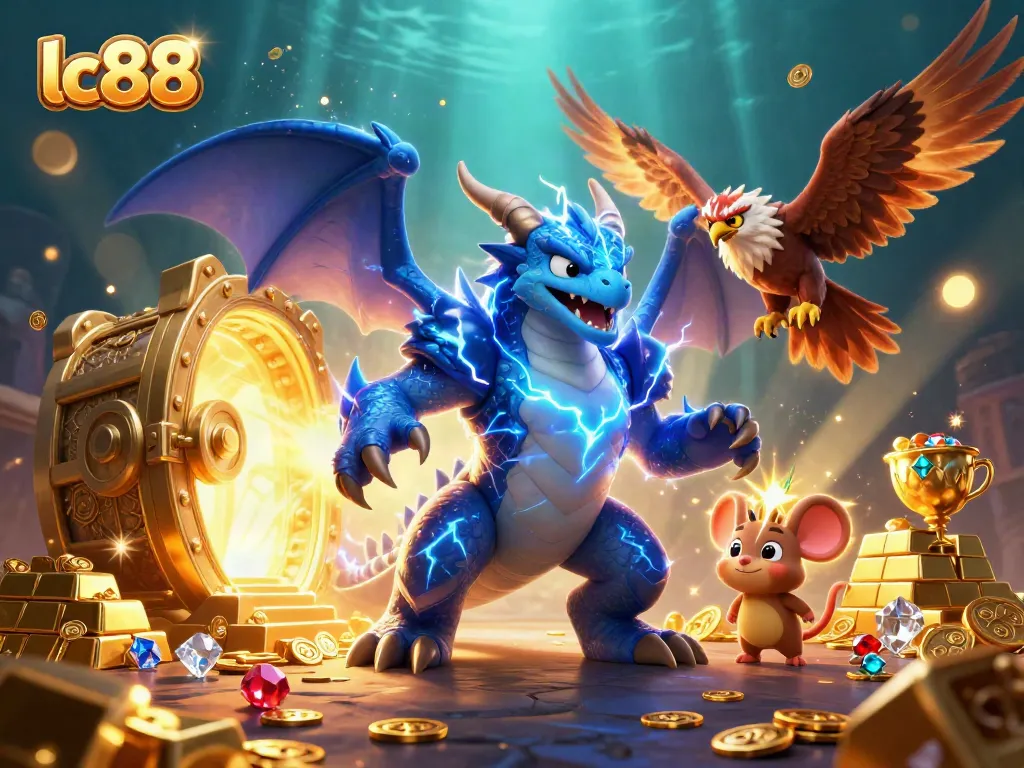 Experience excitement with lc88's vibrant 3D casino illustration showcasing thrilling moments in gambling
