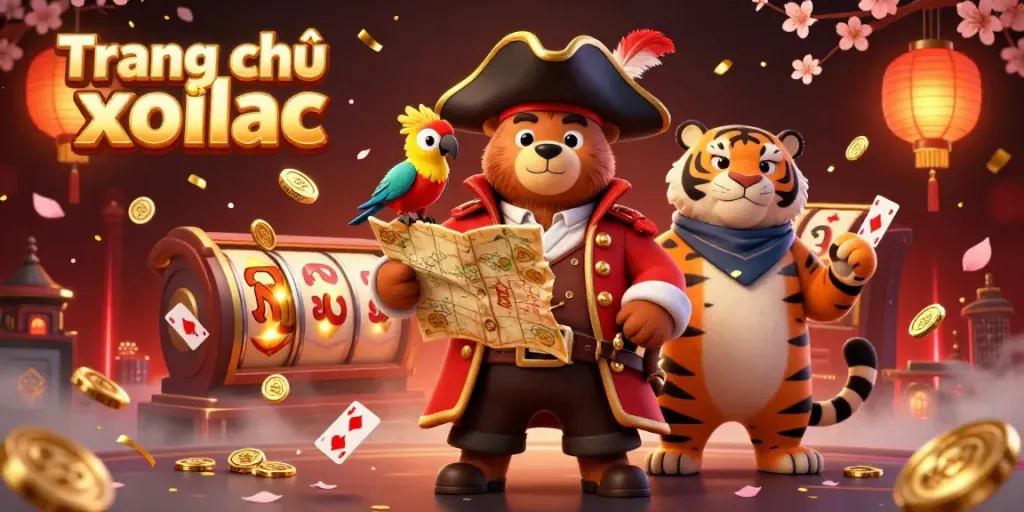 Engage with the exciting gaming world on Trang chủ xoilac, featuring vibrant casino elements and characters.