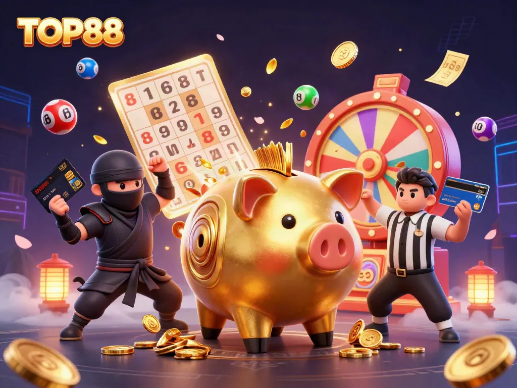 Experience thrilling gaming with TOP88, featuring a dramatic sumo wrestler and dynamic casino elements.