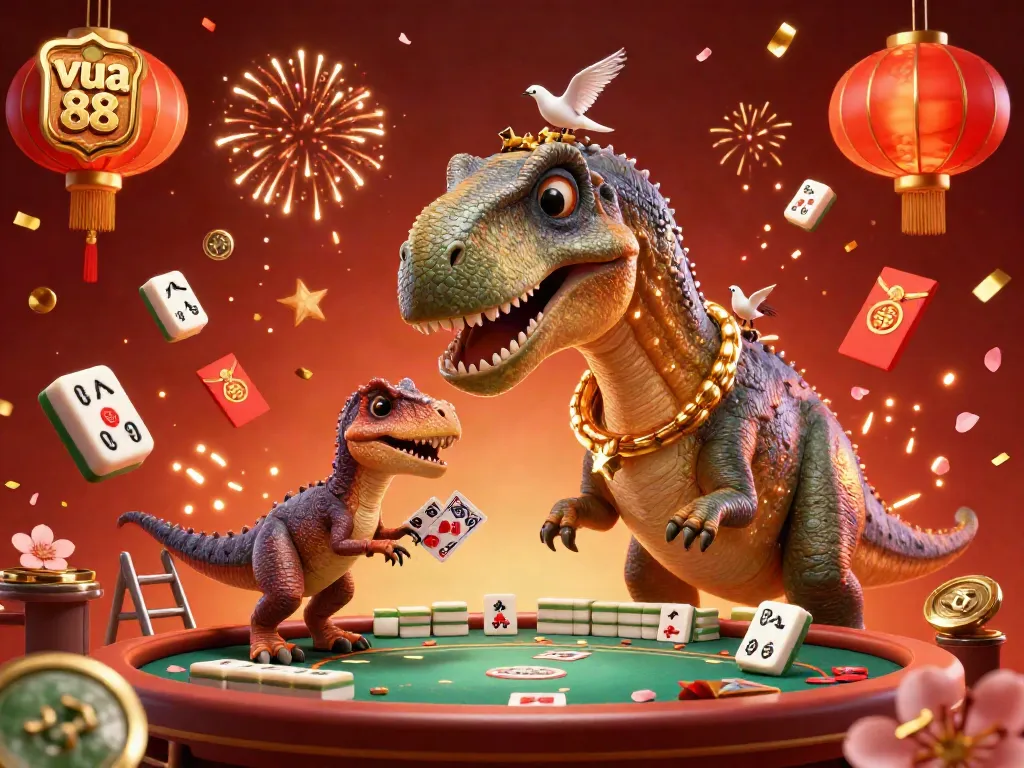 The dynamic scene captures a playful interaction between the giant brontosaurus and the clever raptor, showcasing the excitement of gambling at vua 88.