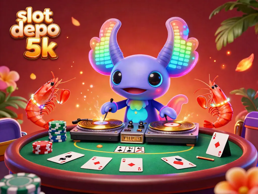 Experience thrilling fun with slot depo 5k at a vibrant casino party scene featuring animated characters.