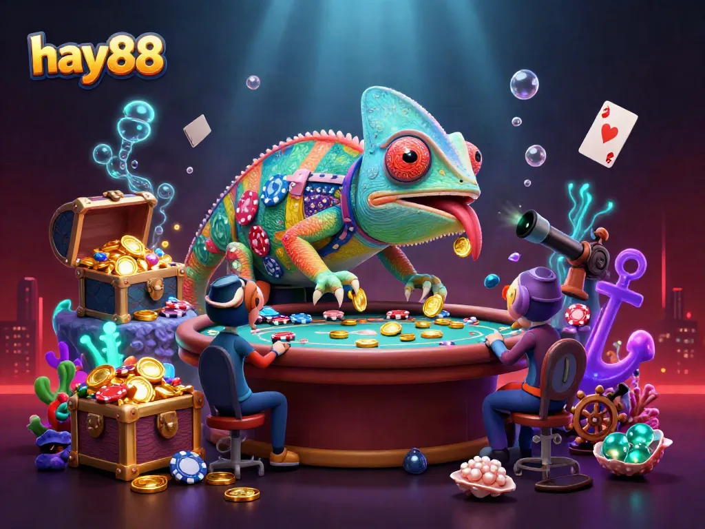 Experience the thrilling world of gaming at hay88 with a captivating chameleon casino owner and dynamic game elements.