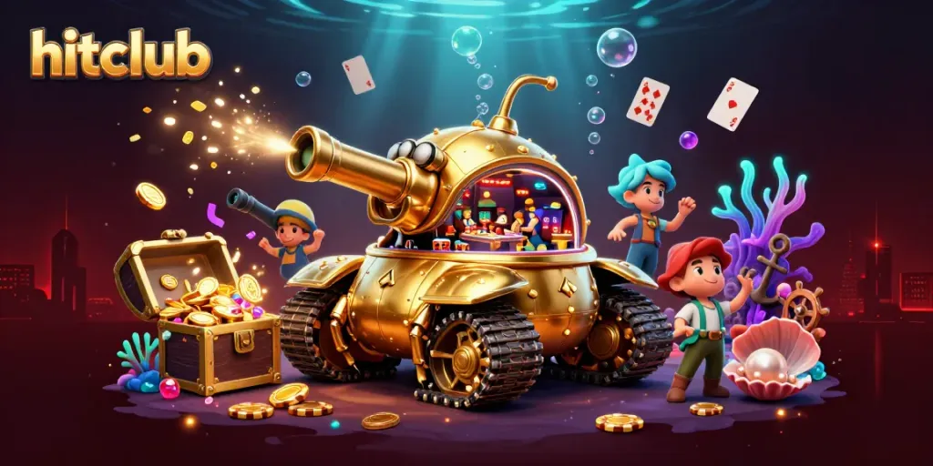 Experience the thrill of hitclub with a vibrant and dynamic casino scene in a massive golden beetle tank, loaded with treasures.