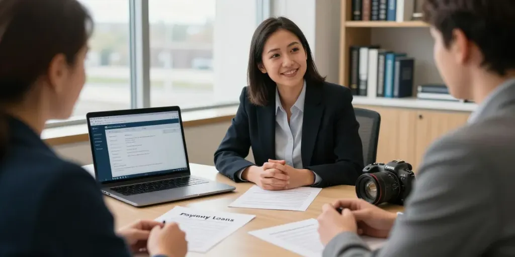 Payday Loans Co Edmonton consultation with financial advisor in modern office.