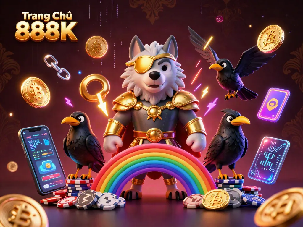 Experience the excitement of Trang Chủ 888K with Odin, ravens, and vibrant casino elements.