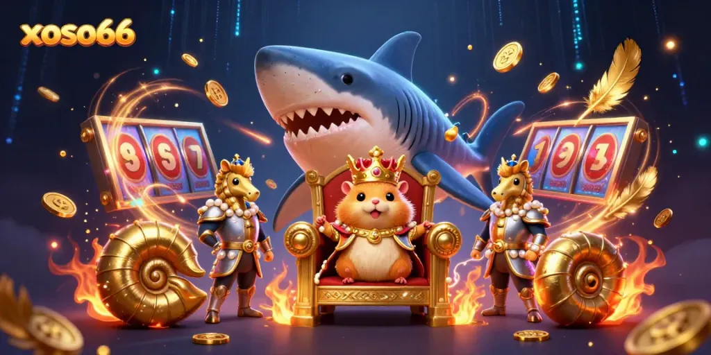 Experience thrilling gambling at xoso66 with a fierce hamster king and vibrant casino atmosphere.
