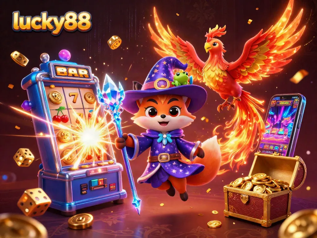 Win big at lucky88 with a dazzling jackpot scene featuring a wizard fox and a phoenix!