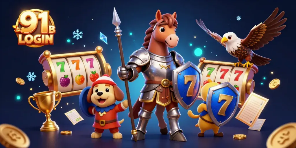 Experience thrilling gameplay with 91 CLUB LOGIN featuring knights, a squire, and casino elements.