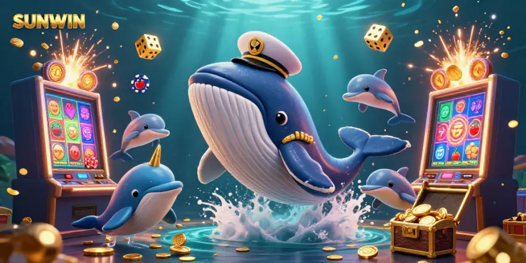 Experience SUNWIN's thrilling jackpot adventures with 3D characters enjoying casino riches beneath ocean waves.