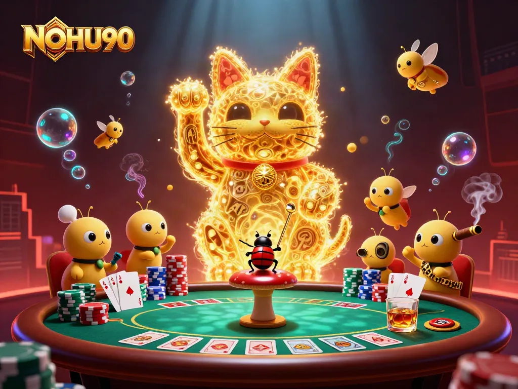 Experience thrilling gameplay with NOHU90's vibrant casino symbols in a captivating illustration.
