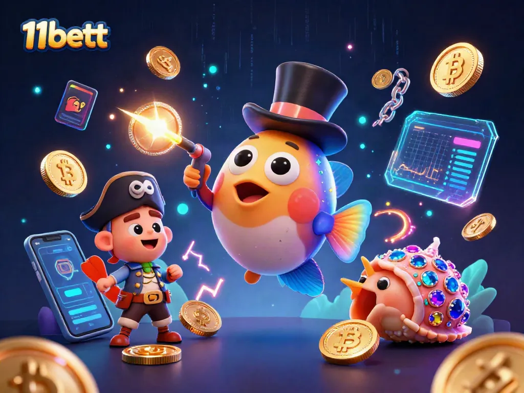 Engage in exciting gameplay with 11bett's vibrant casino scene featuring treasure and crypto elements.