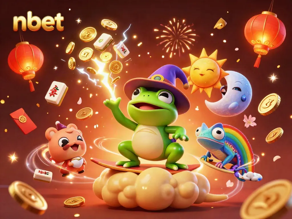 Experience a magical nbet casino adventure with vibrant characters amidst golden coins and festive elements.