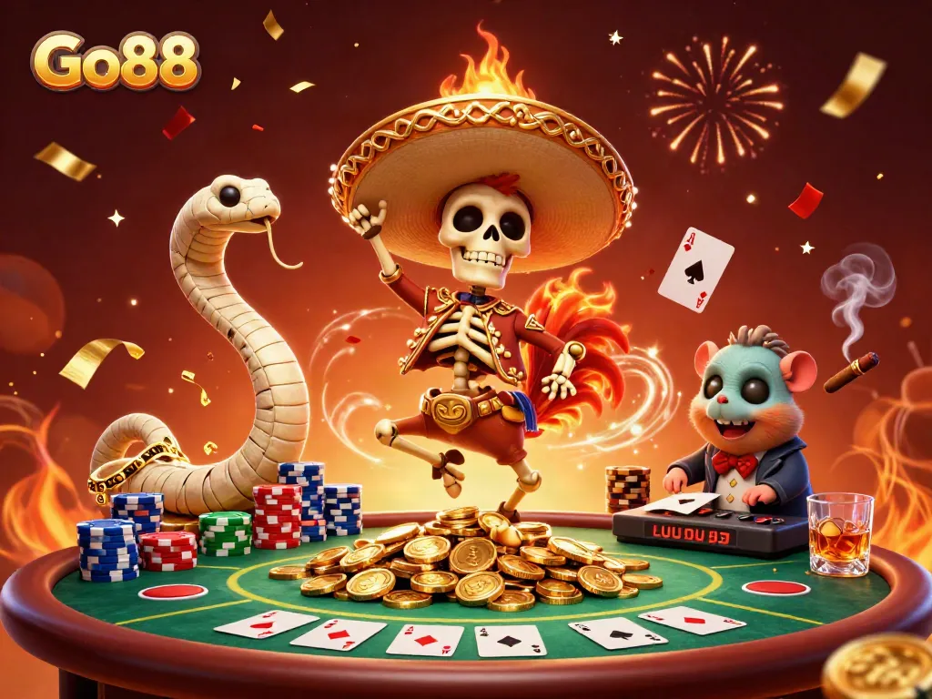 Experience vibrant wins with Go88 at a colorful gaming scene featuring dynamic gaming characters.