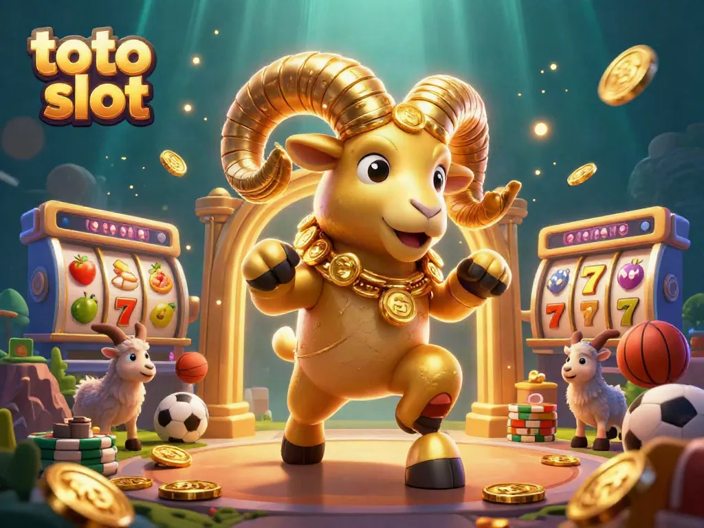 Engage with the excitement of toto slot as a golden ram charges through dynamic slot reels and sports elements.