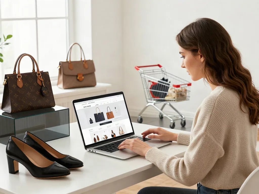 Online shopping with Prime reps showcasing premium replica bags and shoes.