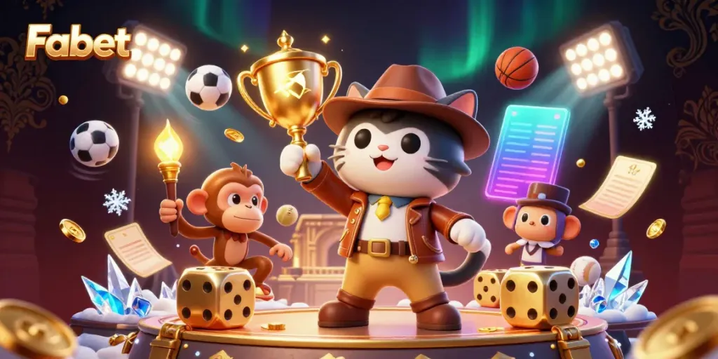 Experience thrilling sports action and betting strategies with Fabet's vibrant casino illustration.