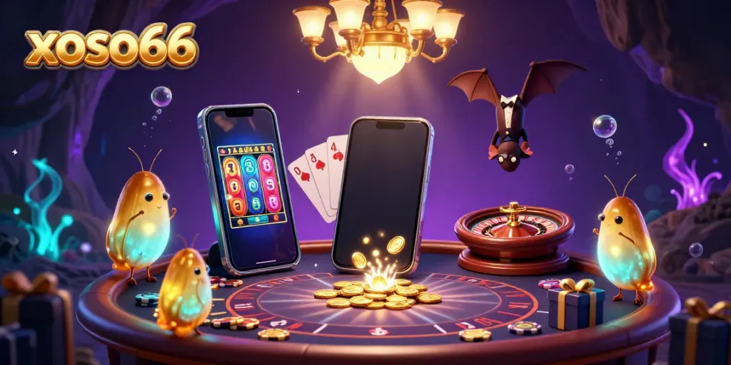 Play and win at xoso66 in this captivating glowworm-lit casino scene.