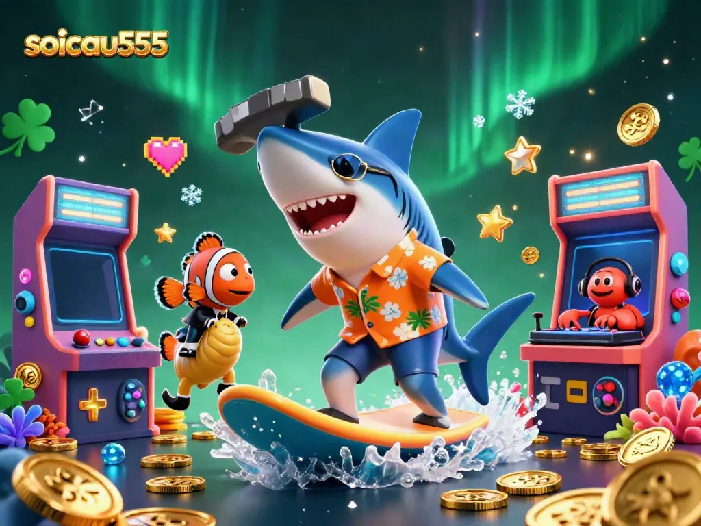 Experience thrilling gameplay with soicau555 in a vibrant casino scene featuring animated characters and golden coins.