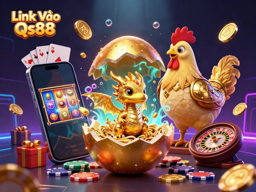 Engage in thrilling gameplay with Link Vào Qs88 showcasing a golden dragon and rich casino elements.