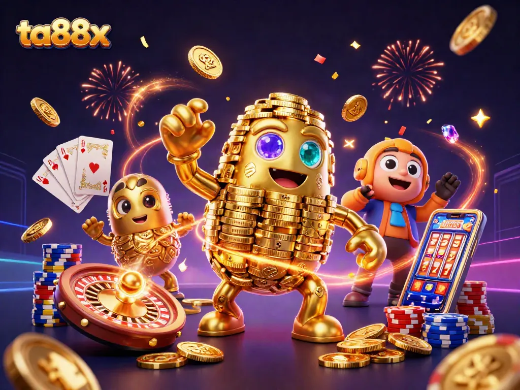 Experience the thrill of gaming with ta88x in this vibrant 3D casino illustration.
