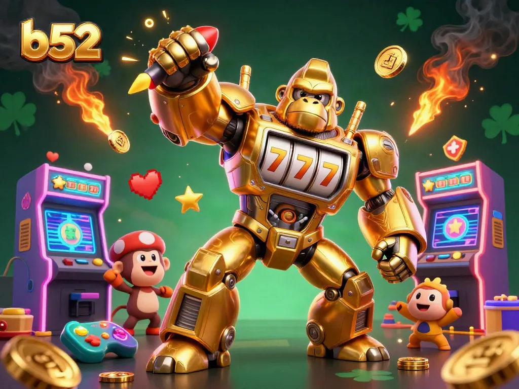 Experience thrilling gameplay with b52's golden gorilla mech smashing jackpots and unleashing winnings!