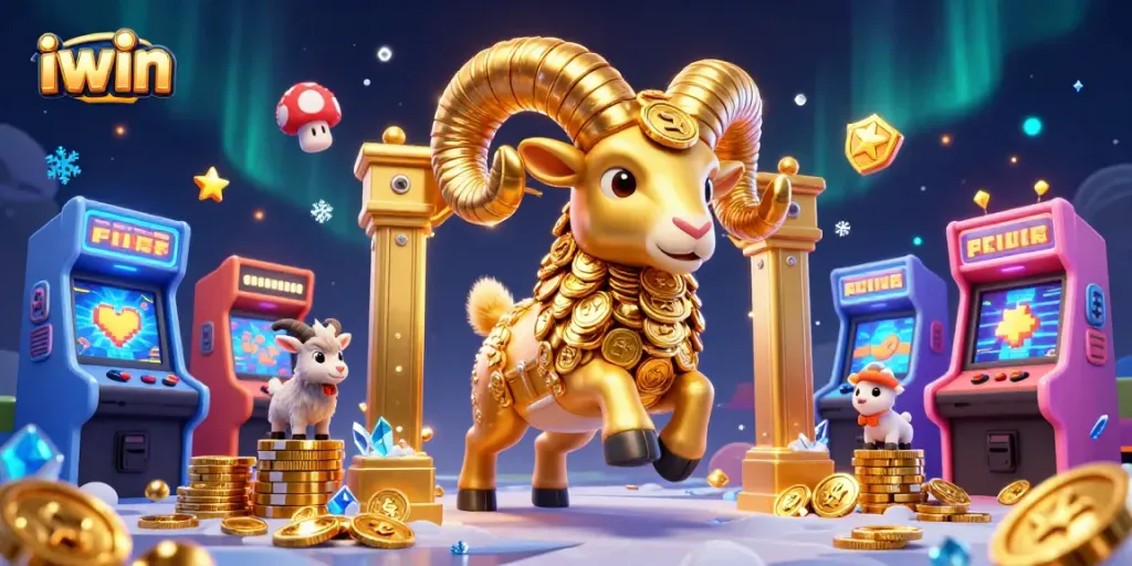 Experience excitement with iwin as the golden ram charges through a dynamic gaming scene.