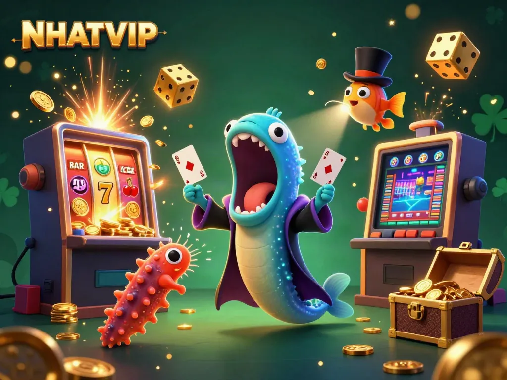 Engage in thrilling casino action with NHATVIP's vibrant illustration showcasing a magical underwater scene.