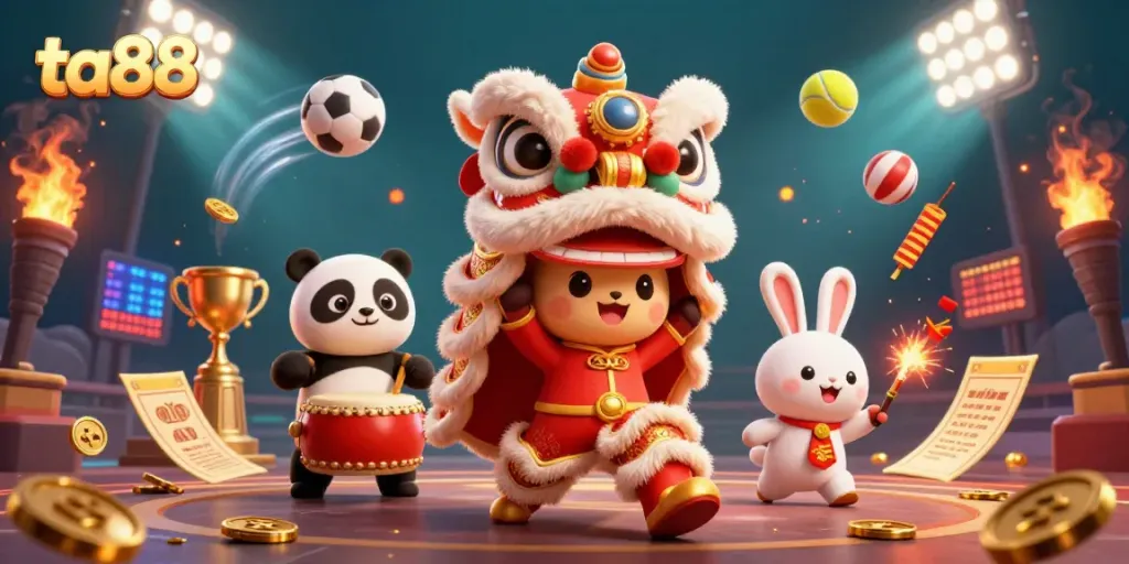 Experience gaming excitement with ta88 through vibrant lion dance and dynamic sports elements.