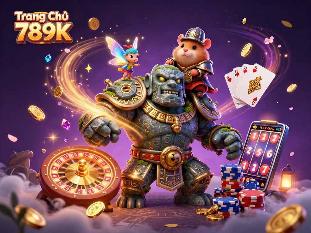 Play exciting games at Trang Chủ 789K with a vibrant casino scene featuring unique characters and dynamic elements.